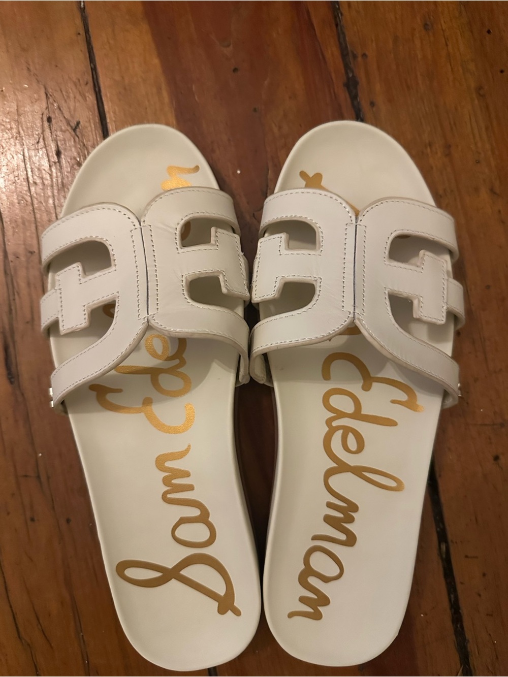 Sam Edelman Nettie White Leather Double-Strap Slide Sandals